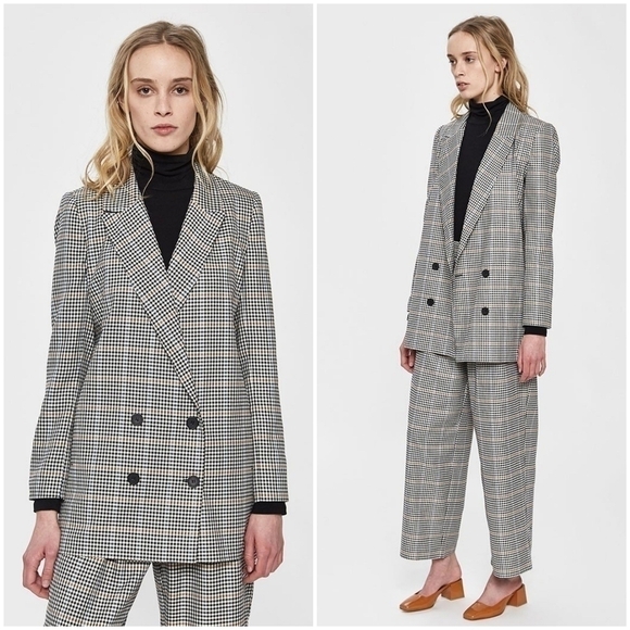 Just Female Holmes Oversized Double Breasted Checkered Plaid Blazer - Picture 2 of 10